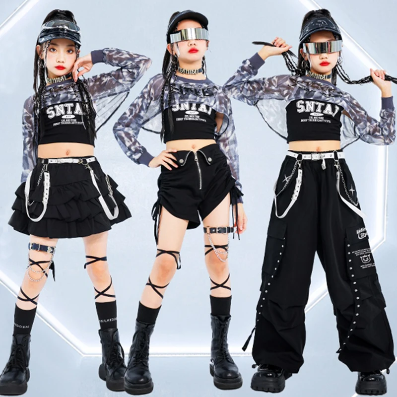 Girls Jazz Dance Stage Costume Black Skirt Pants Kids Hip Hop Kpop Fashion Show Clothing Kids Street Dance Costume Dancewear 954