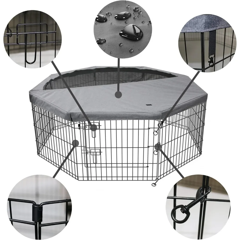 Foldable Metal Dog Exercise Pen/Pet Puppy Playpen Kennels Yard Fence Indoor/Outdoor 8 Panel 24