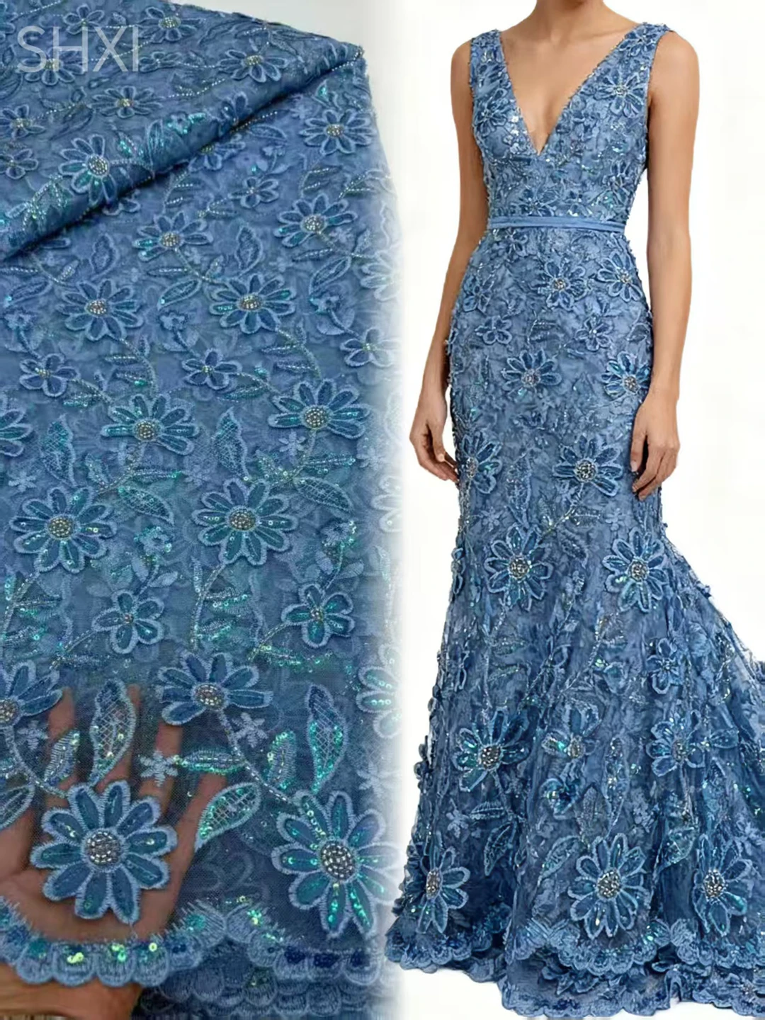 

African Net Sequined Lace Fabric Newest Luxury Nigerian pearl and beads Mesh Lace Fabric for Women Wedding Dresses Material Sew