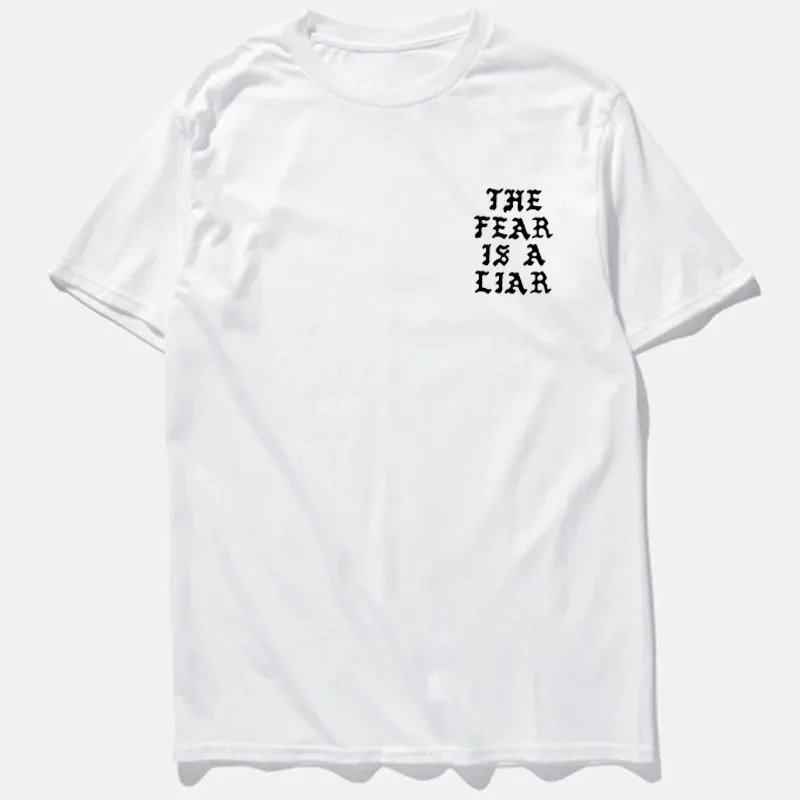 Mens The fear is a life T shirts Hip Hop Tee Male Kpop T-shirt Summer Letter Printed Black Pablo Kanye West Streetwear Tshirt