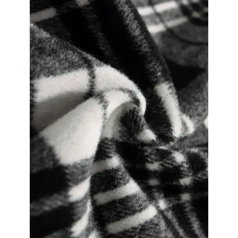 여성을위한 우아한 격자 무늬 롱 스커트 가을 두꺼운 패션 여성의 높은 허리 a 라인 미디 스커트 Office Lady Loose Pocket 스커트