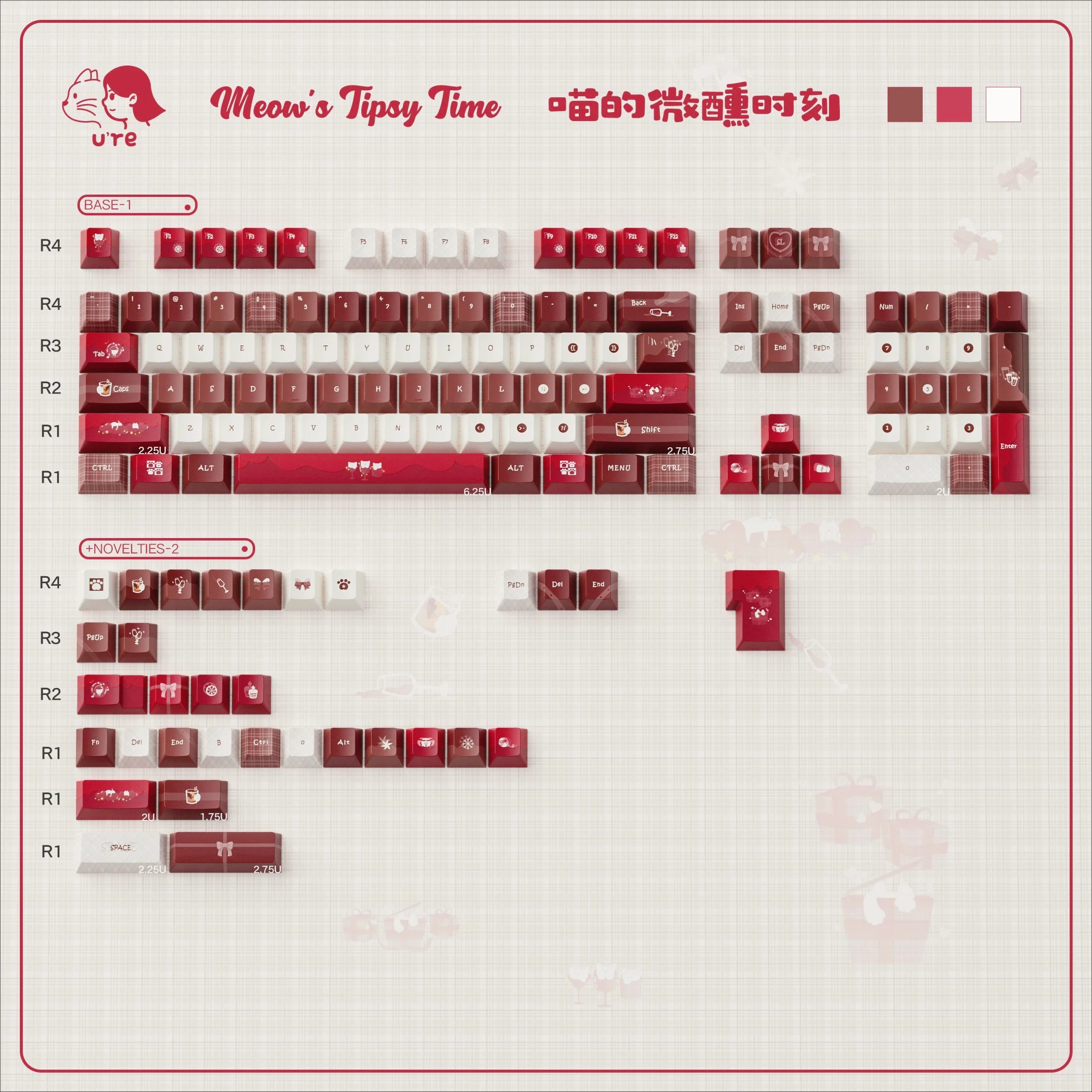 MAIMOOO Retro Keycap Meow's Slightly Drunk Moment CHERRY PBT Sublimation Customization For Magnetic Switch Mechanical Keyboard
