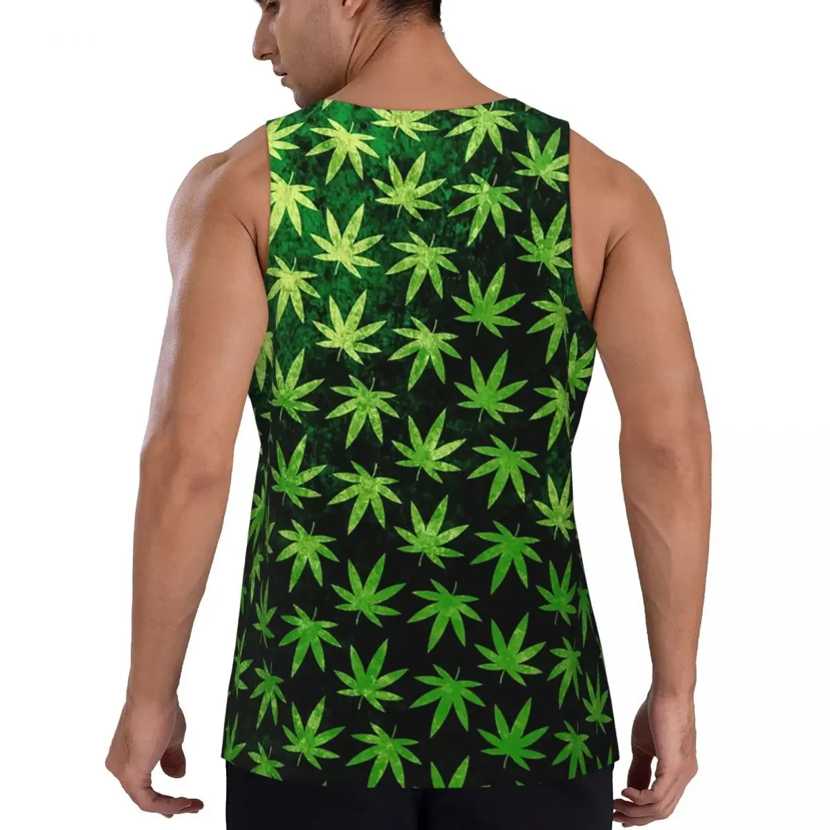 Quick Dry Cannabis Leaves Marijuana Weed Leaf Gym Tank Muscle Sleeveless Shirt Bodybuilding Breathable Vest view 3