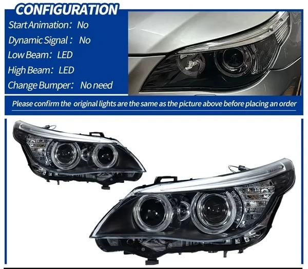 

LED Headlight Assembly for E60 5 Series 2003-2010 Upgrade Angel Eyes DRL Bi-LED Projector Low Beam Headlamp