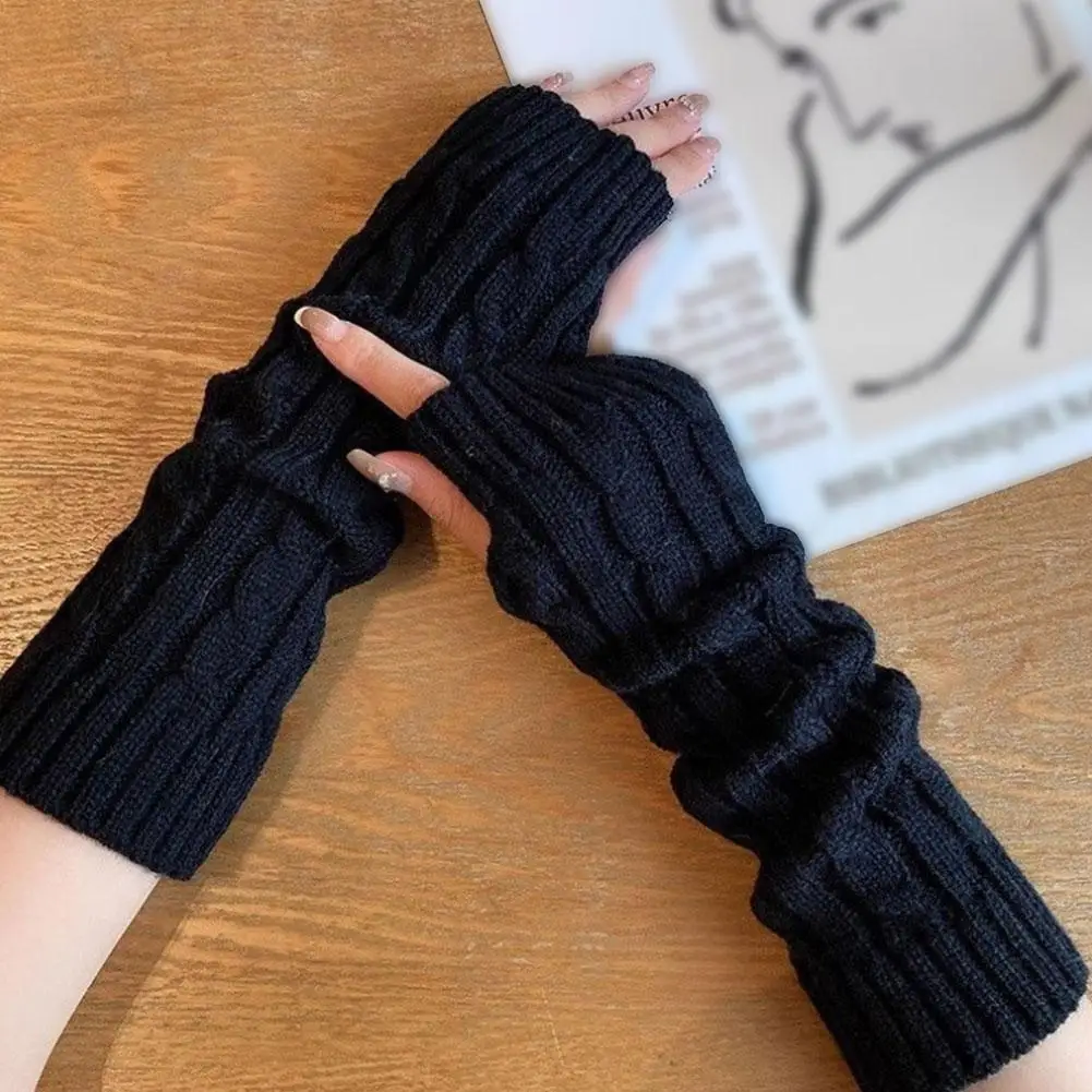 موضة الشتاء لوليتا قفازات طويلة بدون أصابع النساء الشتاء الذراع أدفأ محبوك الذراع كم عادية لينة الفتيات الشرير القوطية القفازات