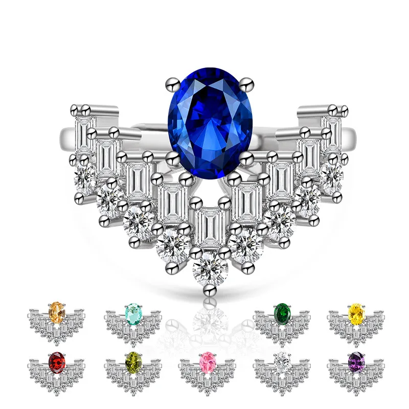 

Кольцо из стерлингового серебра 925 пробы с преувеличенным драгоценным камнем и цирконами, разноцветное кольцо, женское модное простое кольцо на день рождения, свадьбу, подарок