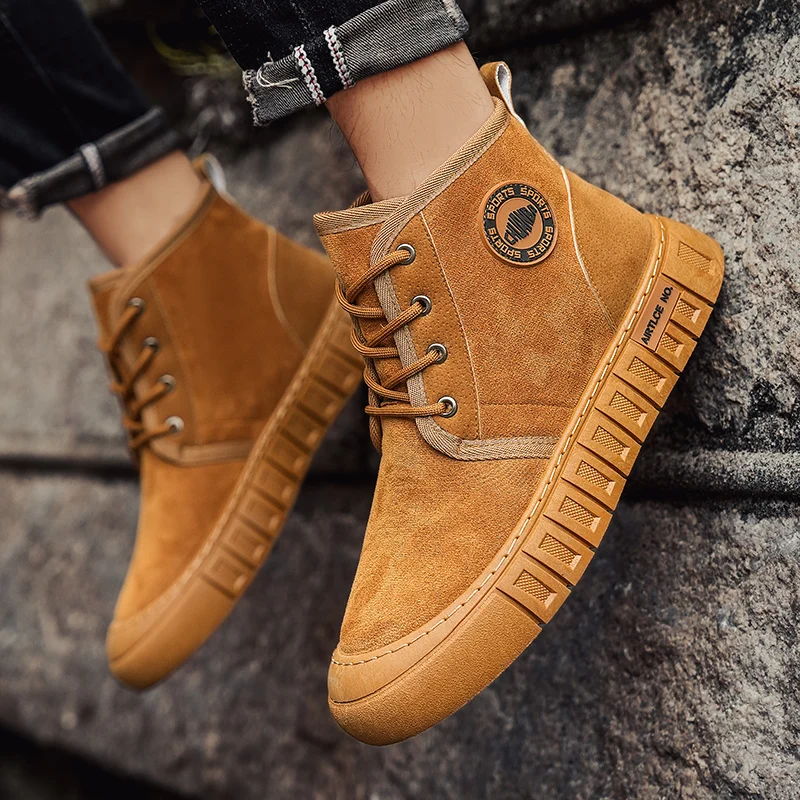 

Men's Yellow Boots 2025 New Durable Anti-Slip Soles High Heels Flat Bottoms Padded Warmth Feature