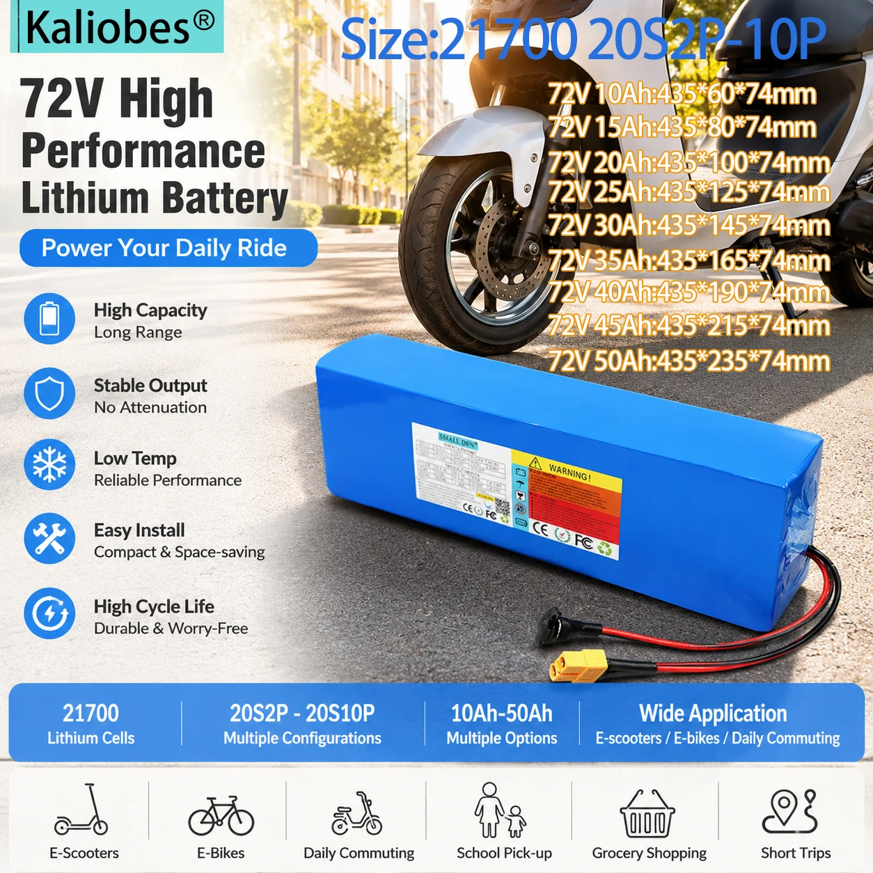 

72V 21700 Li-ion Battery 72V 10Ah 15Ah 20Ah 25Ah 30Ah 35Ah 40Ah 45Ah lithium battery pack electric motorcycle tricycle 20S BMS