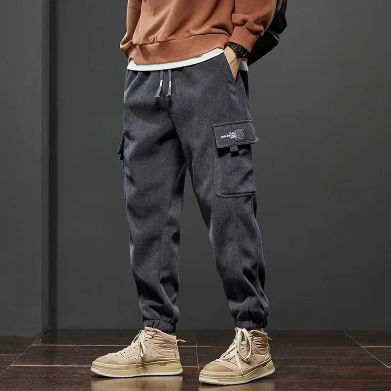 

2024 New Spring Men Cargo Work Pants Corduroy Trousers Thin Baggy Streetwear Joggers Male Hip Hop Clothing