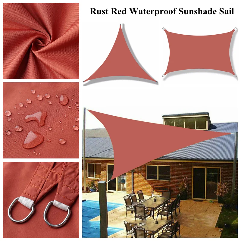 

Rust Red Waterproof Sun Shade Sail Garden Patio Triangular Shelter Rainproof Sunshade Cloth Swimming Pool Cover Outdoor Awning