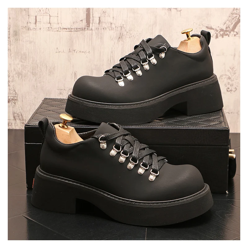 

England style men's casual platform shoes lace-up original leather oxfords shoe business office dress black trendy footwear mans