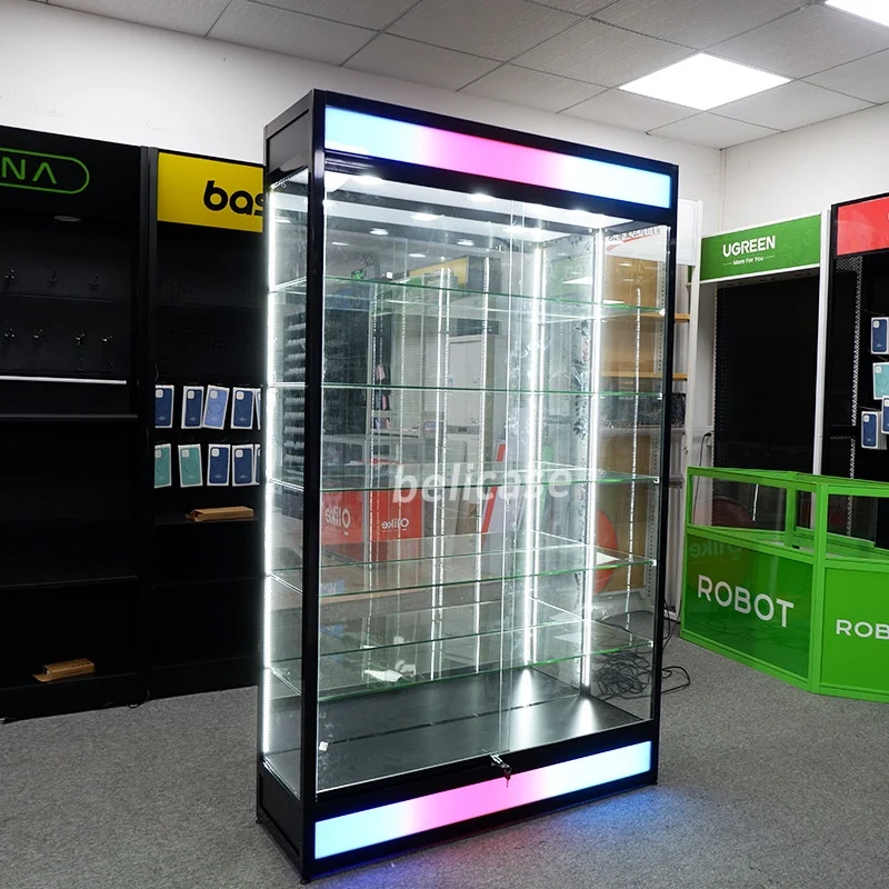 

Customized. retail shop furniture aluminum frame showcases glass display store glass cabinet display smoke shop dis