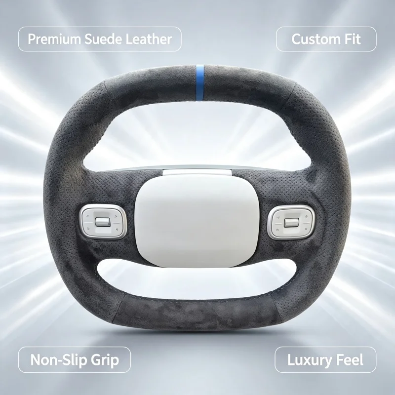 Car Steering Wheel Protector Hand‑Sewn Leather Black Anti‑Slip Breathable Custom For Xpeng G6 2023‑2026 EV Interior Accessories
