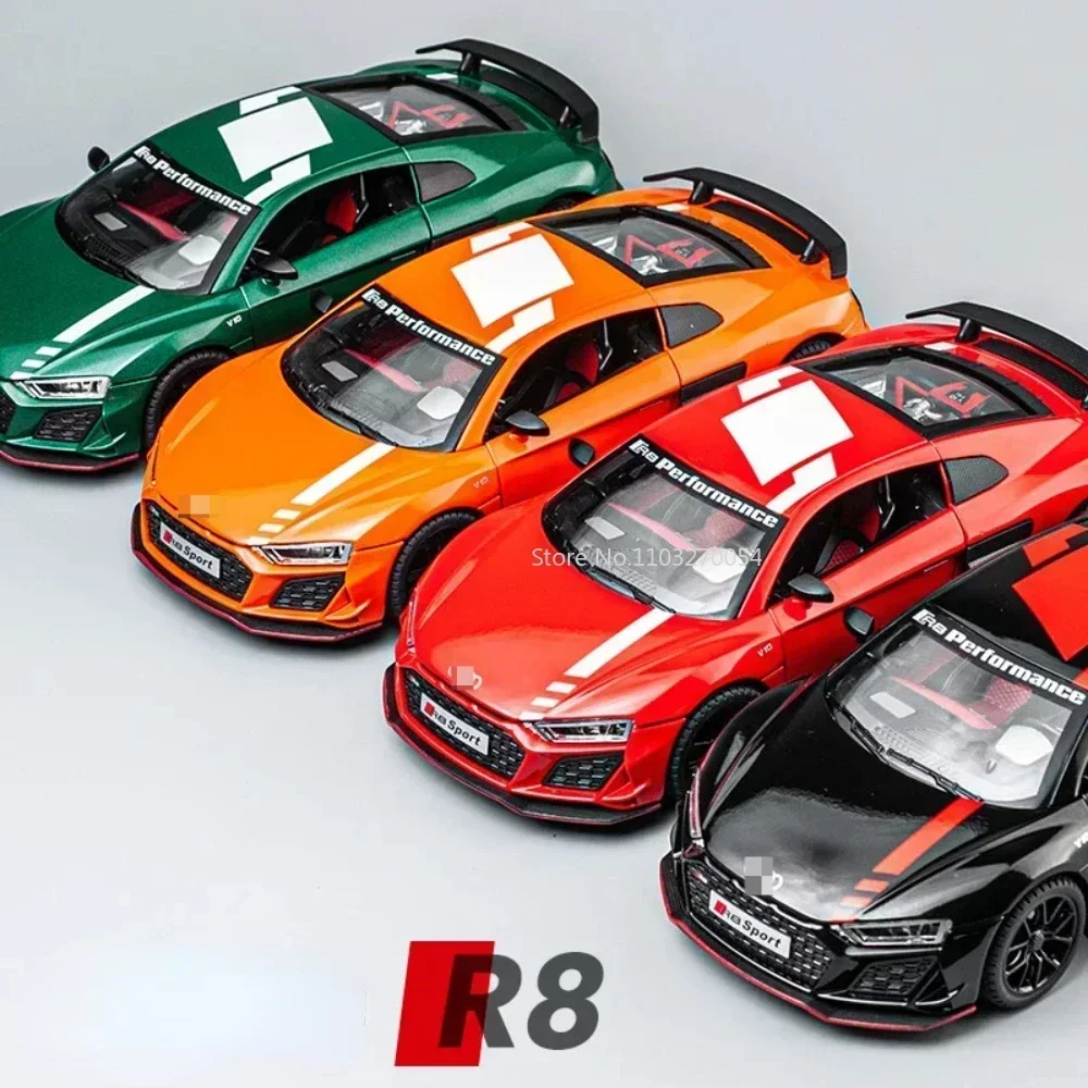 

1/24 R8 V10 Diecasts Metal Alloy Toys Model Car Simulation Collection With Sound And Light Pull Back Exquisite Interior Vehicles