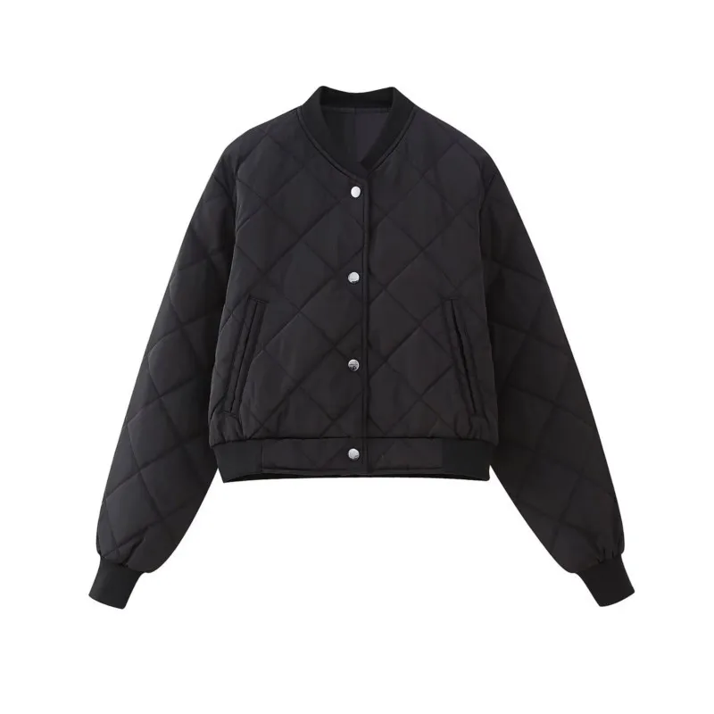 Women's Winter Cotton Jacket 2026 New Stand Neck Long Sleeve Buttons Coats Casual Fashion Lady Short Outerwears