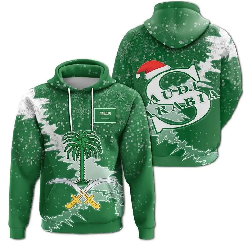 Saudi Arabia Flag Map Pattern Sweatshirts SA National Emblem Hoodie For Men Clothing Daily Casual Male Hoody Sport Boy Pullovers