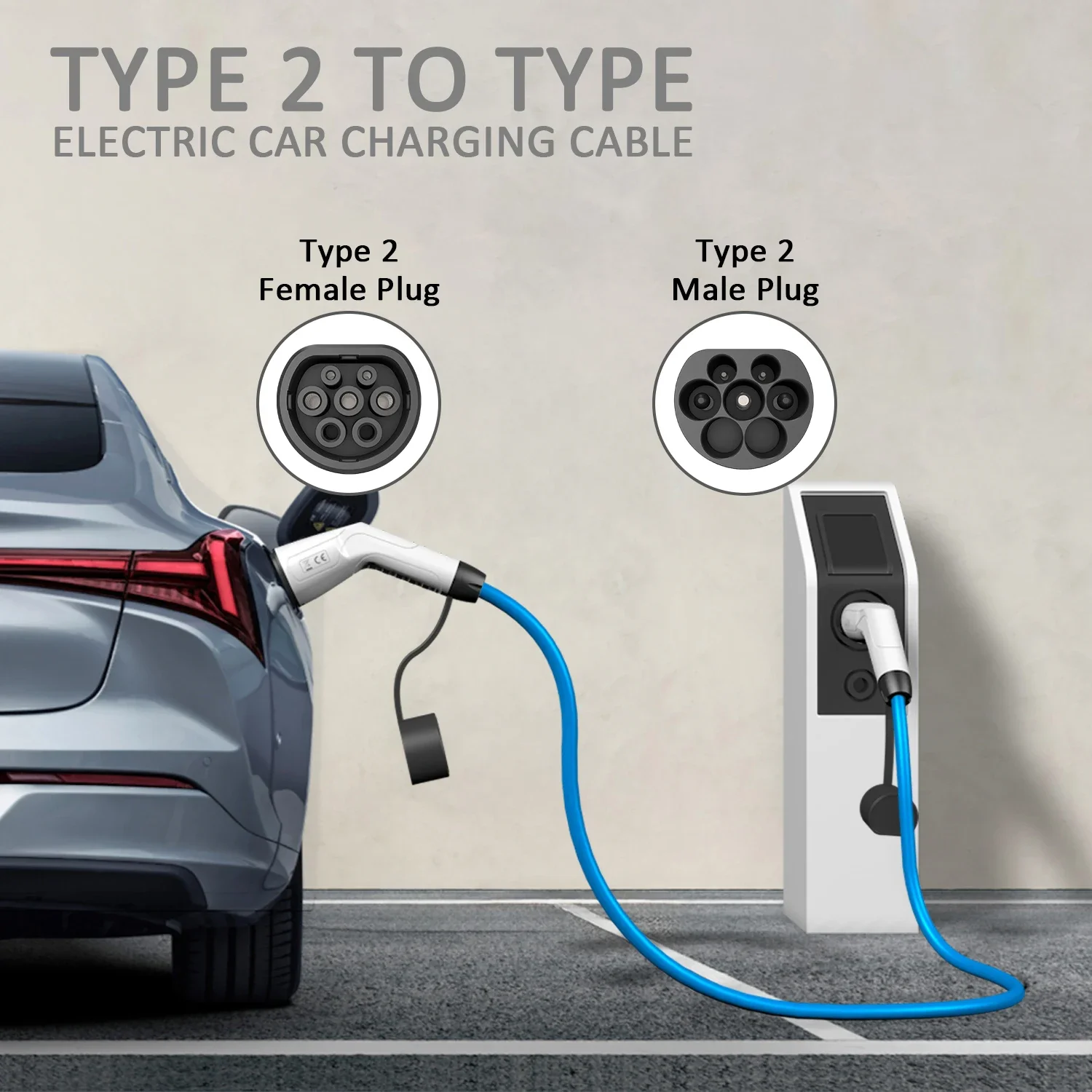 22KW 5M Type 2 to Type 2 EV Charging Cable Electric Car Charger 16A 32A IP55  EV Charger Extension Cable