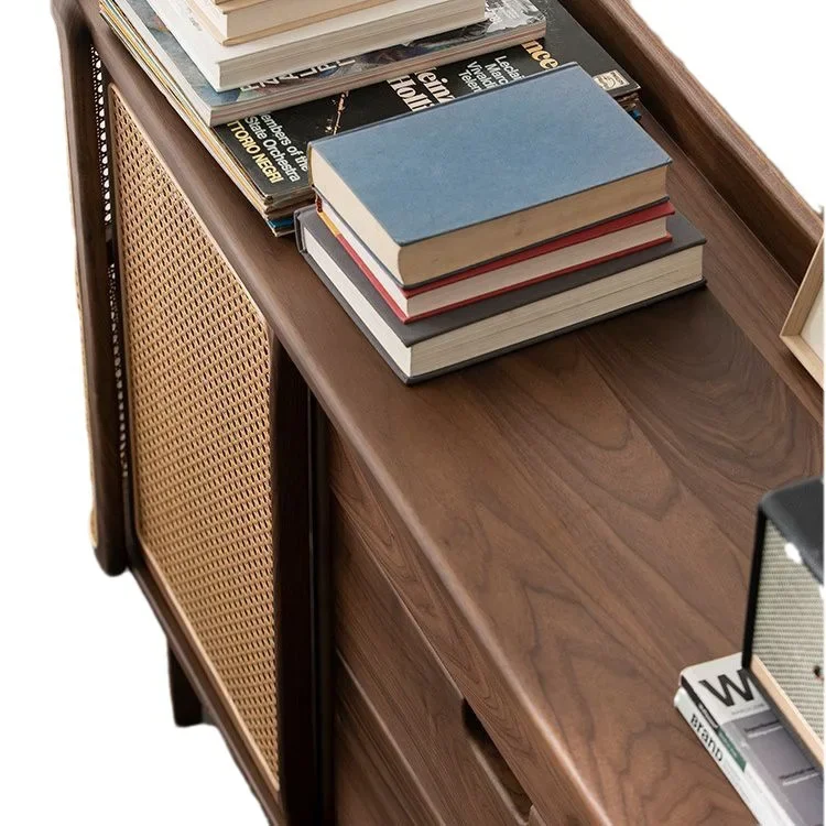 

Black walnut sideboard, locker, rattan, sliding door, dining room, against the wall