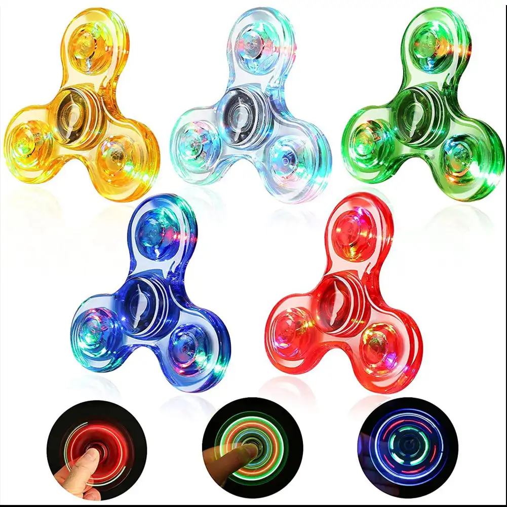 Crystal Luminous LED Light Fidget Spinner Hand Top Spinners Glow in Dark EDC Stress Relief Toys Kinetic Gyroscope for Children