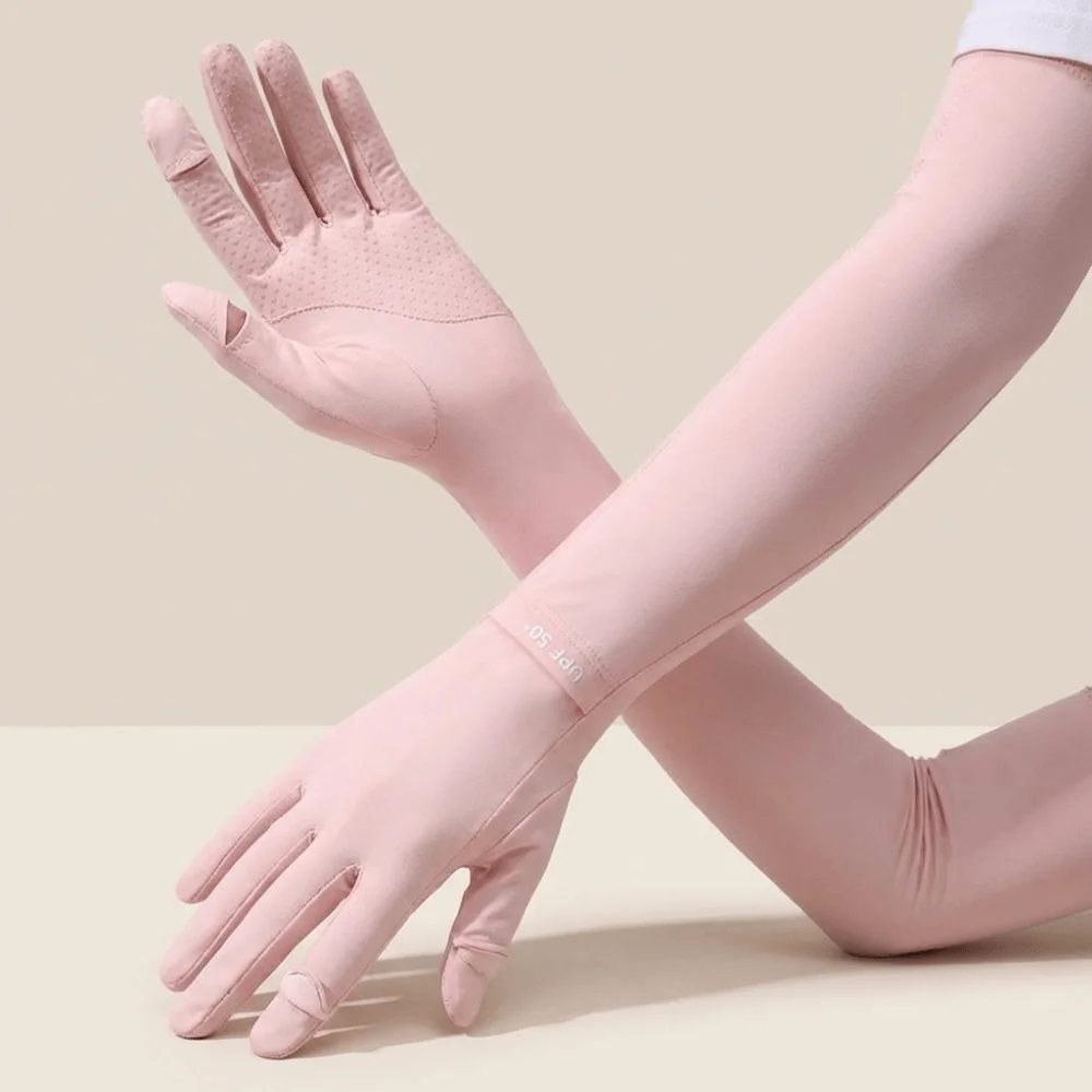 Fashion Solid Color Long Sleeve Sun Protection Flip Ice Silk Arm Sleeve Elastic Non-slip Summer Arm Cover Men