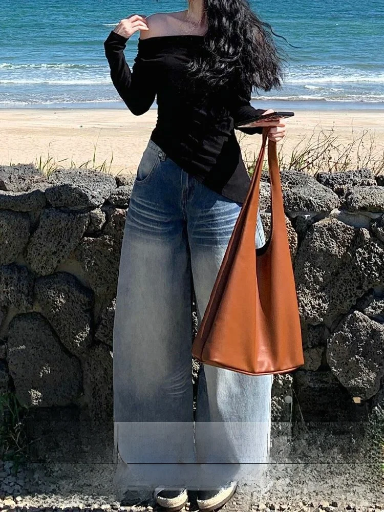 

Легкие прямые джинсы Wa, женские осенне-зимние свободные утягивающие брюки-копыта, винтажные высокие брюки с вышивкой Sle hine...