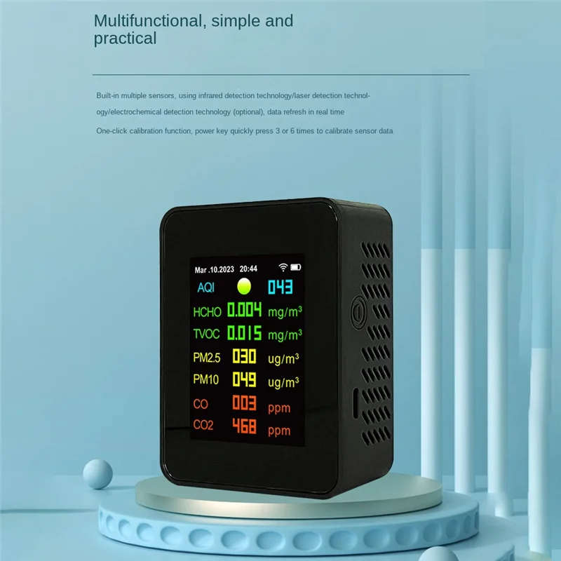 9 in 1 Digital Temperature Humidity Tester PM2.5 PM10 HCHO TVOC CO CO2 Meter WiFi LCD Infrared Sensor Monitor Black