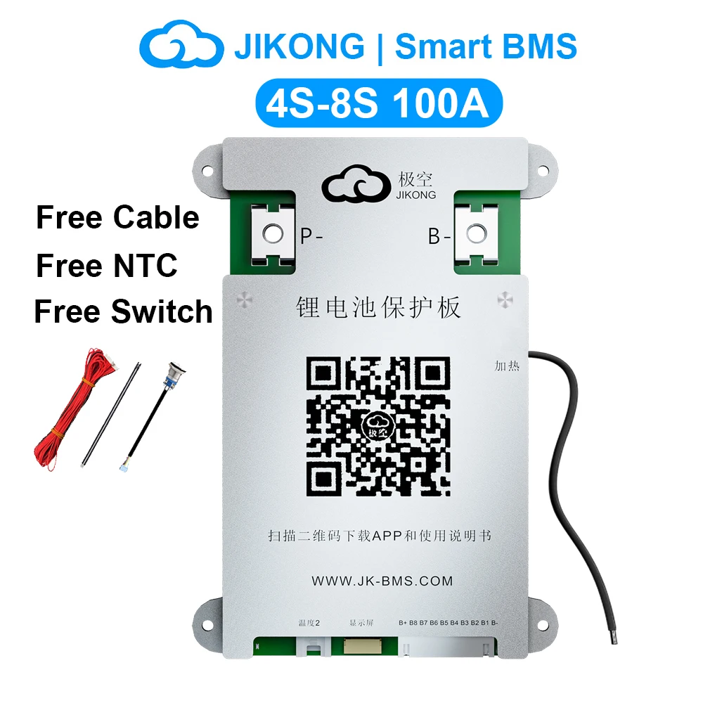 JIKONG JK BMS B1A8S10P-HC Inteligentny BMS 4S-8S BT RS485 Wyświetlacz Heat CAN Funkcja Alarmu Buzzer 0.4A~1A Aktywny Balanser do Baterii Li-ion LiFePo4 Lto BMS 40A 60A 100A — 2