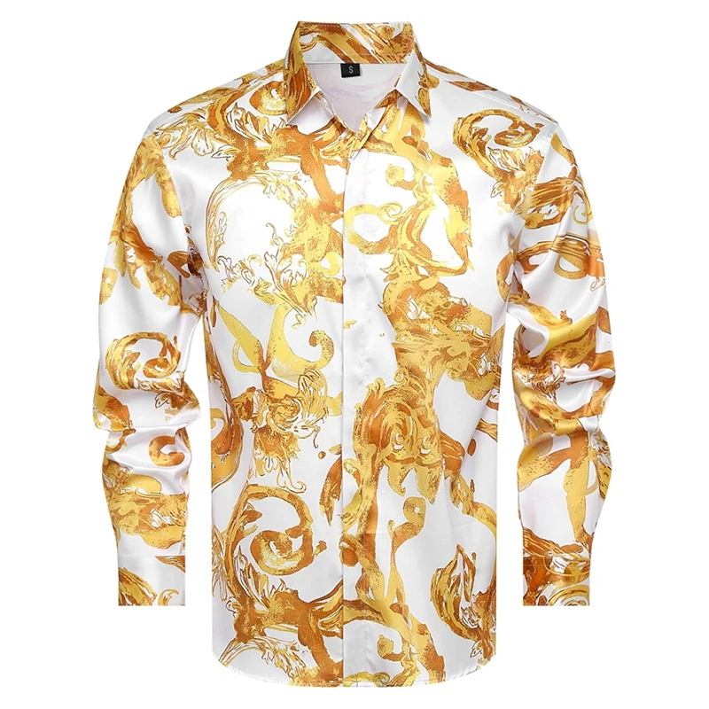 2025 Luxury Baroque Men's Shirt Fashion Personality Long Sleeve Button Shirts 3D Printed Golden Pattern Spring Trendy Blouse Top