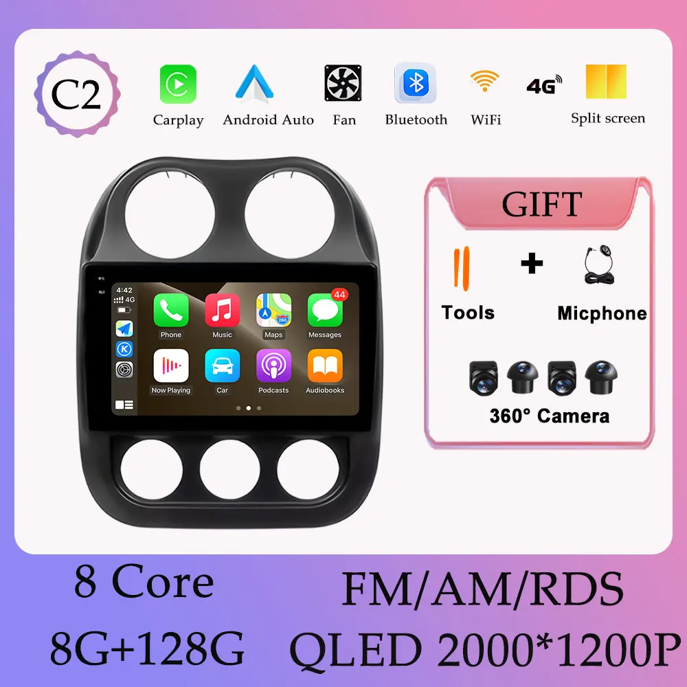 Draadloze Carplay Android 16 Autoradio Video Audi Multimedia Speler voor Jeep Compass Patriot 2009-2015 GPS Navi DSP Stereo WIFI