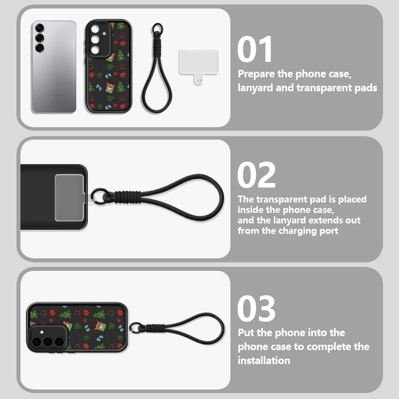 Christmas Pattern Lanyard Phone Case For Samsung Galaxy S25 Edge S24 S23 S22 Ultra S25 S24 FE A17 A56 A36 A16 A55 A15 A54 Cover