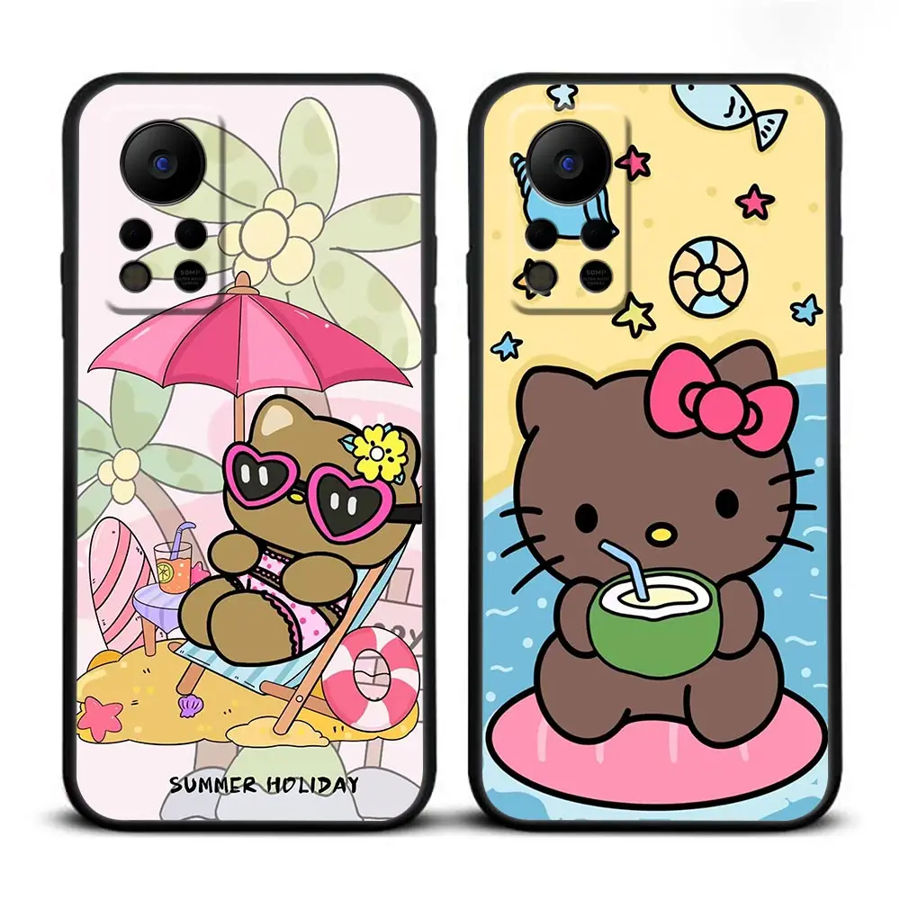 Beach Black Hello Kitty Phone Funda Case For Infinix TECNO SPARK 7 6 Go 5 HOT 20 20I 20S 12 12I 11 11S 10 10I 10S 8 9 Case Shell