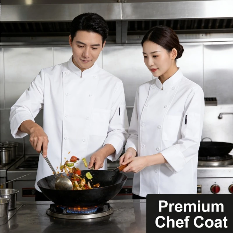 

Men's Fall Winter Long Sleeve Chef Coat Kitchen Uniform for Restaurant Canteen Catering Back of House Staff