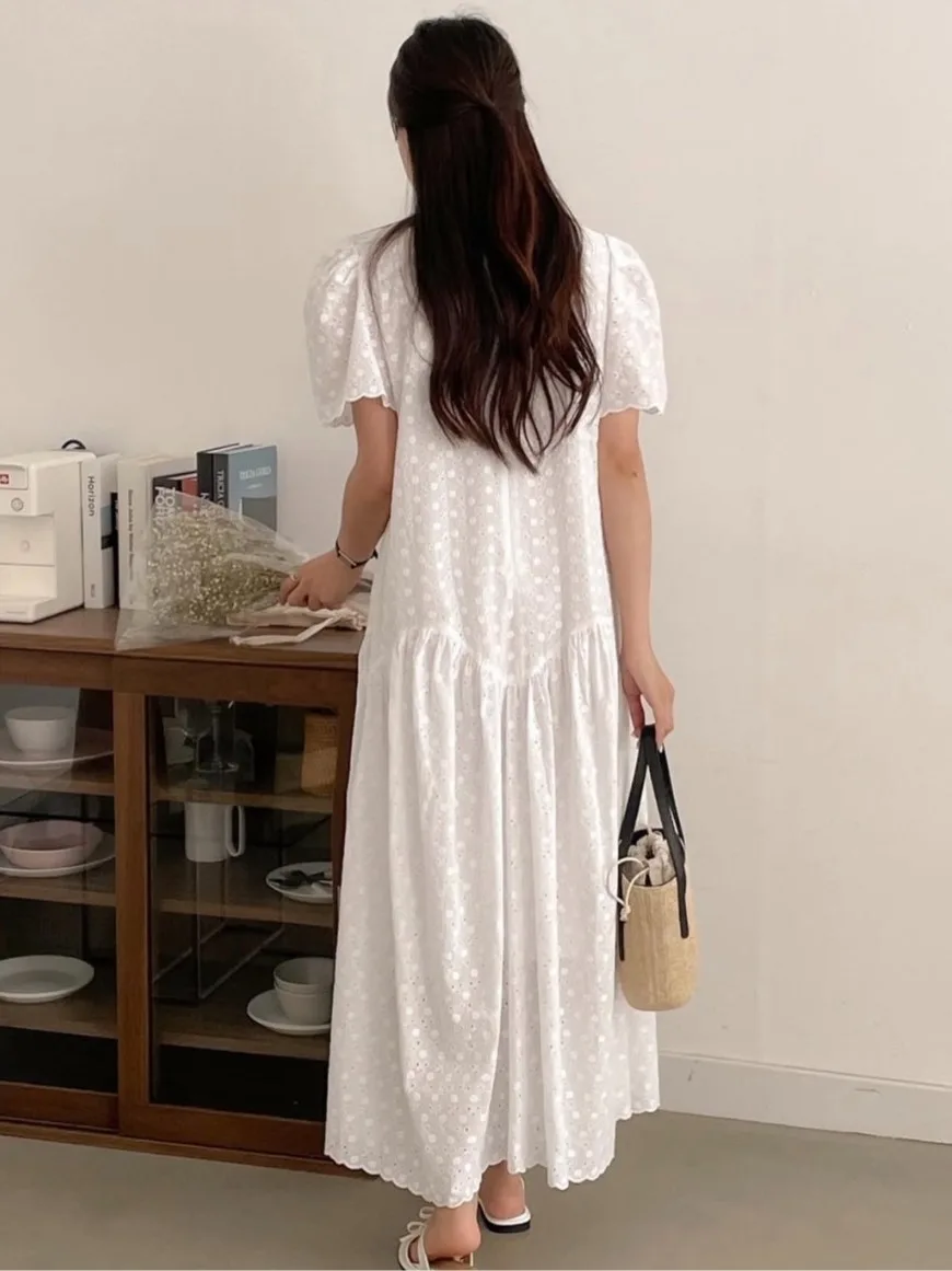 Ele été nouveau Sle femmes Dr jupe longue ort Sve lourd broderie dentelle évider conception coton 00%