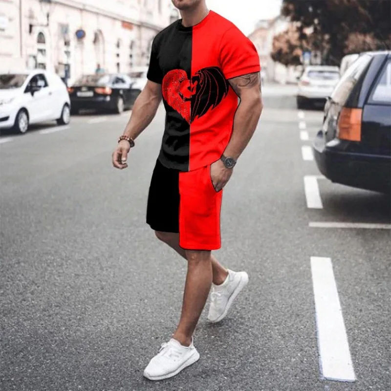 Men\'s T-shirt + Shorts 2-piece Set Sportswear Suit Casual Streetwear High Street Beach Male Clothes Outfit Fashion Summer 2023