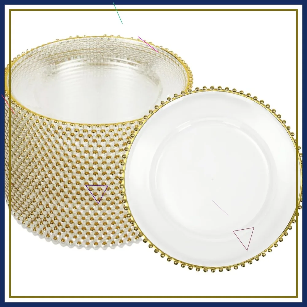 

100 Pcs Clear Gold Beaded Charger Plates 12.6 Inch Plastic Round Dinner Party Wedding Decor