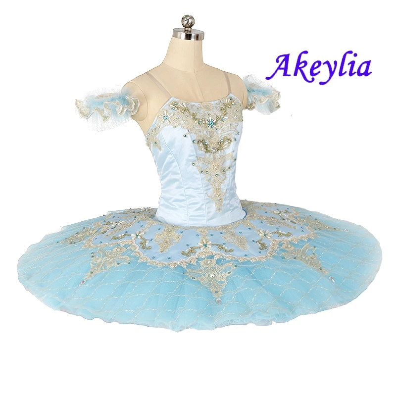 Not elastic blue gold professional ballet tutu competition girl classical tutu pancake ballet dress performance for women JN0487