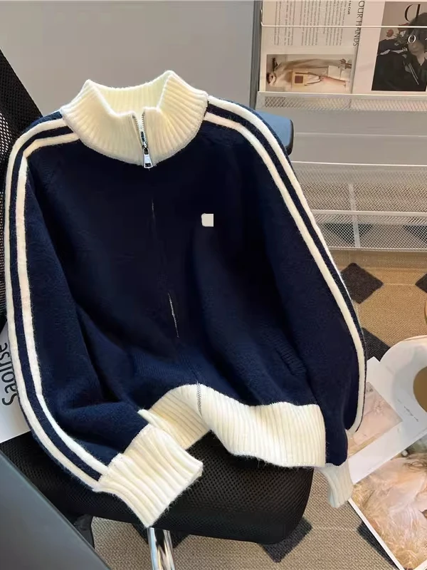 

Кардиган-свитер унисекс большого размера (до 300 фунтов) с американским цветным блочным дизайном, на молнии, для осени и зимы