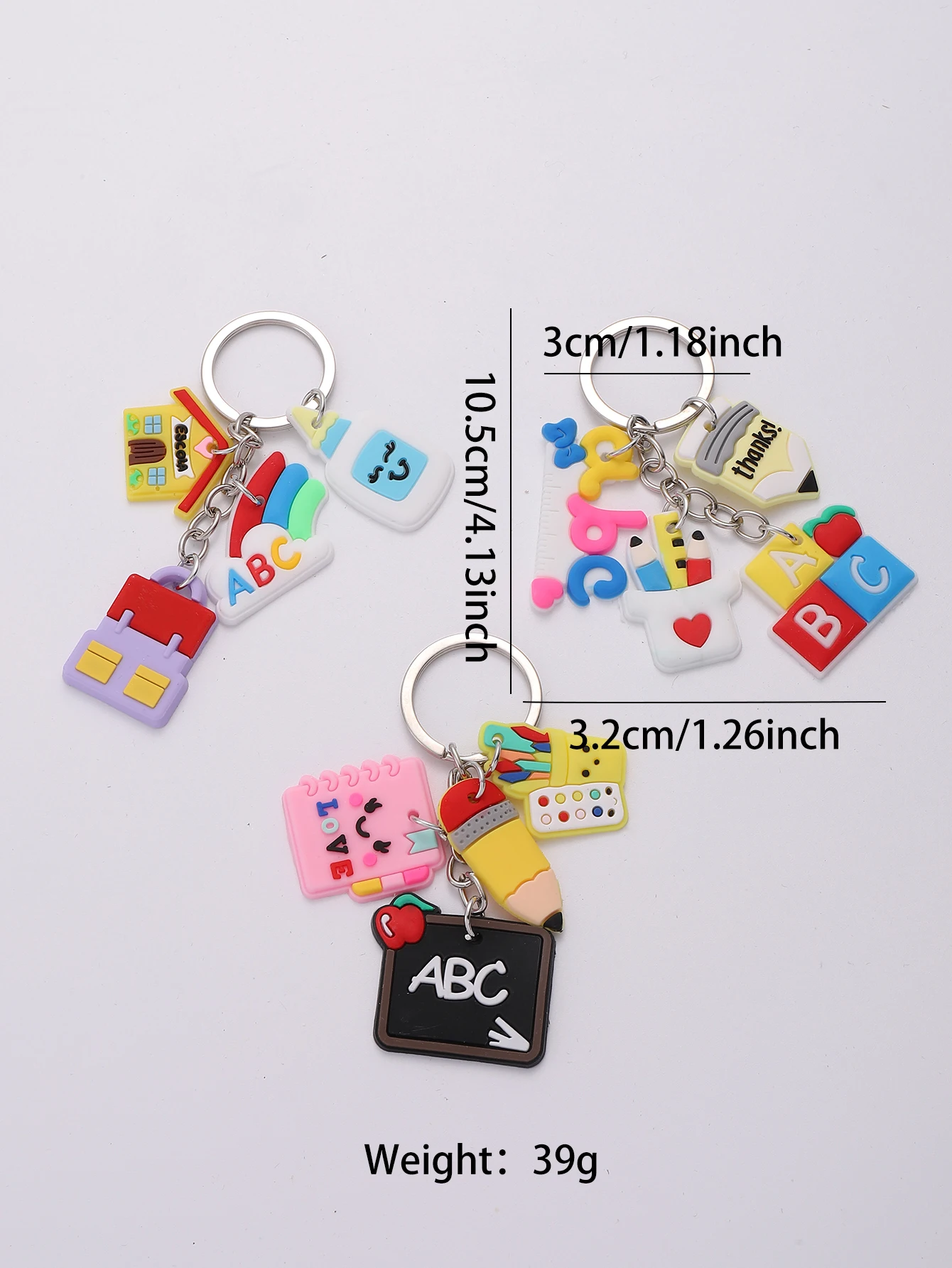 3pcs PVC cancelleria studente portachiavi cartone animato ciondolo portachiavi borsa zaino zainetto accessori regali per la giornata dei bambini