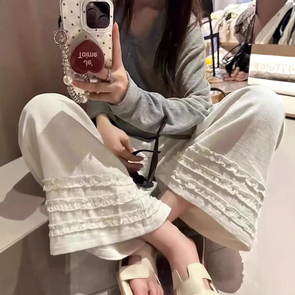 

Lace Hook-up Wide-leg Nine-point Pants Women's 2025 Summer New Loose and Thin Small Sunscreen Casual Pants