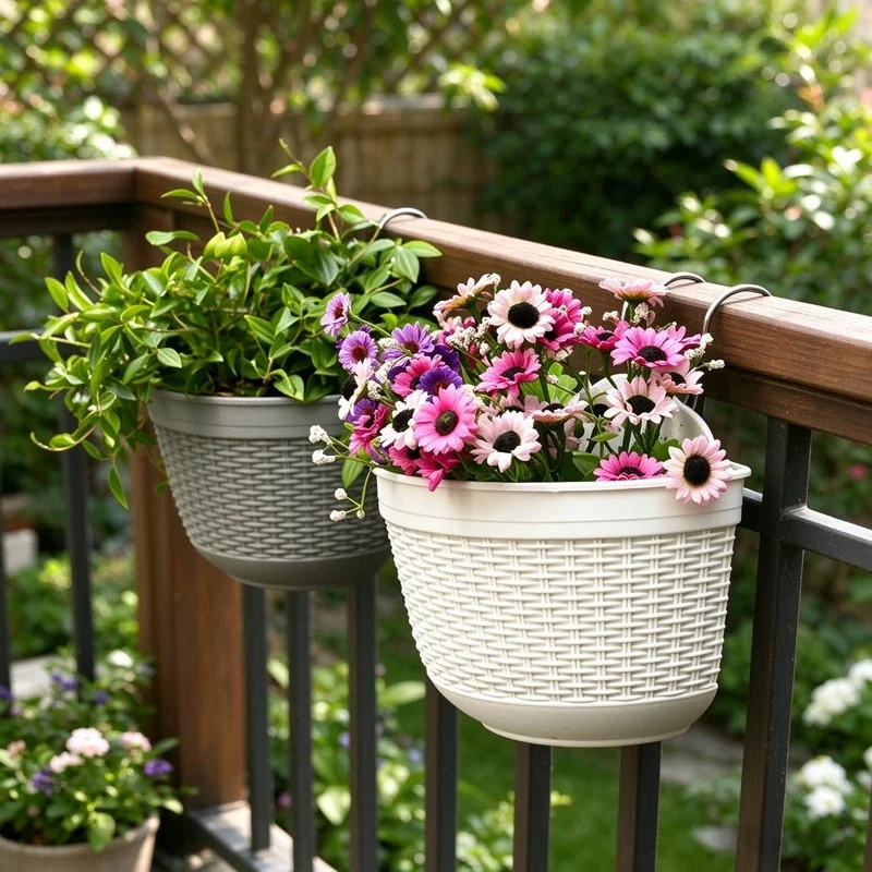 Creative plastic, rattan-imitation, semi-circular hanging planter, specifically designed for succulents and pothos, wall-mounted