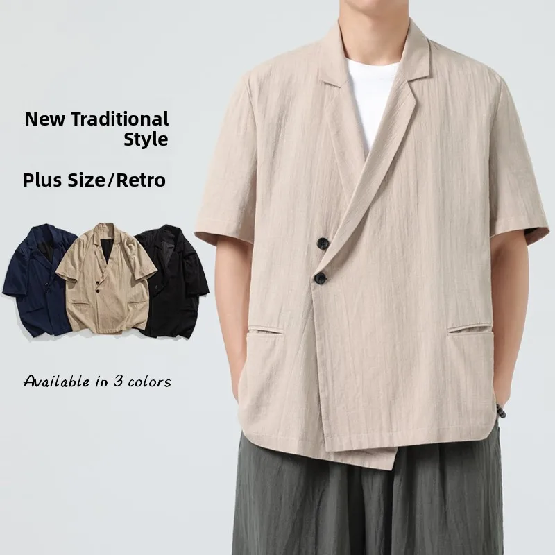 

Мужской костюм-пиджак TingXiang из хлопка и льна, свободного кроя, винтажный, в китайском стиле, для весны, лета и осени