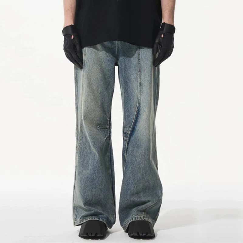 IEFB Wide Leg Men Jeans Reverse Deconstruction Design Korean Style Washed Loose Denim Pants High Street Male Trousers New 9C6621