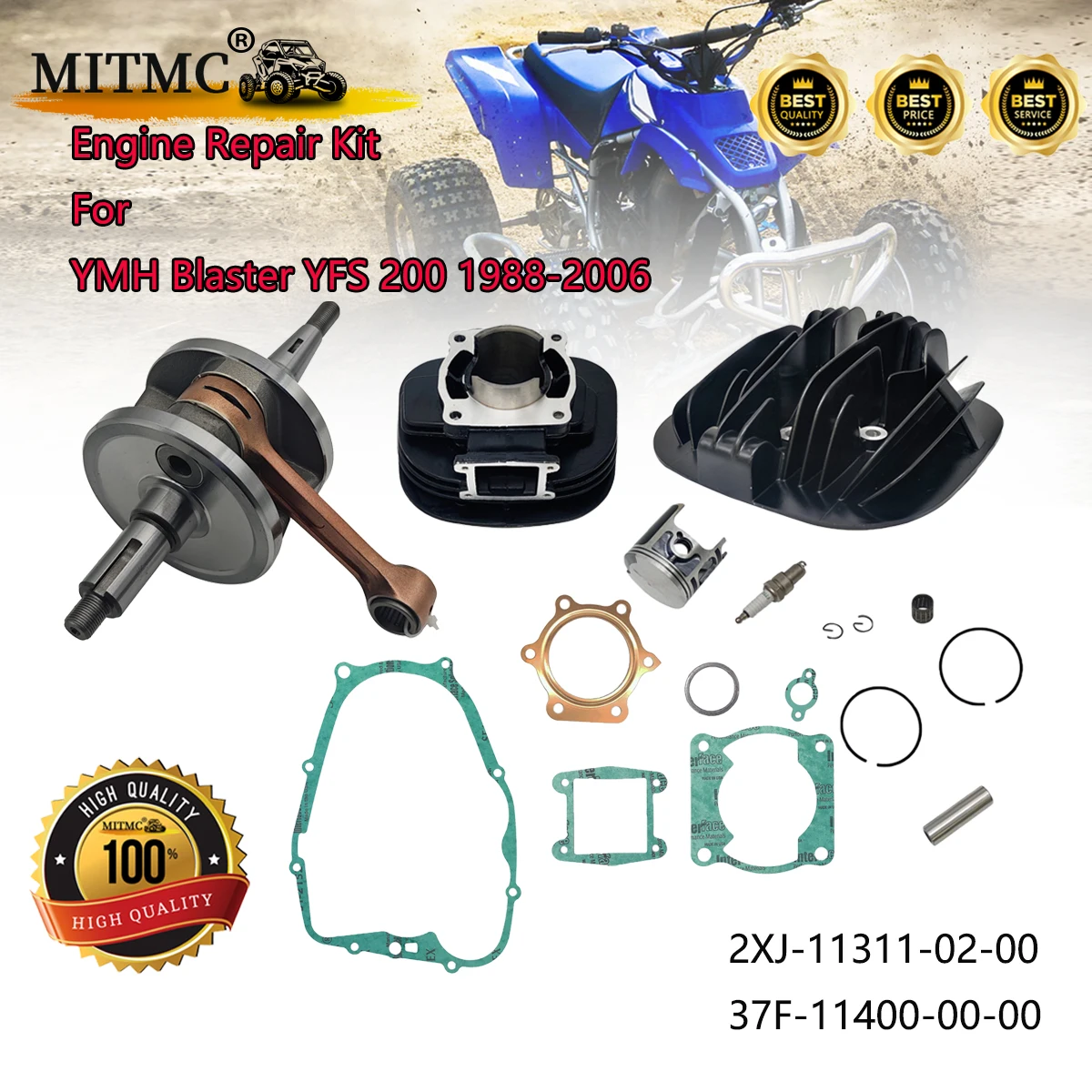 

66mm Cylinder Cylinder Head Crankshaft Kit For YMH Blaster YFS 200 1988-2006 Engine Repair Kit 2XJ-11311-02-00 37F-11400-00-00
