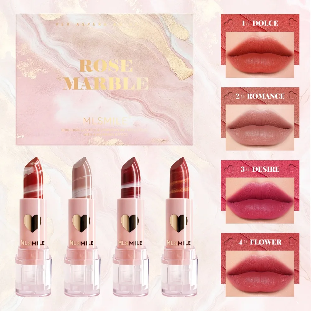 مجموعة أحمر شفاه بنمط رخامي مخملي غير لامع يدوم طويلاً ومقاوم للنقل عالي المصطبغة طقم مكياج شفاه مرطب هدية للنساء #6