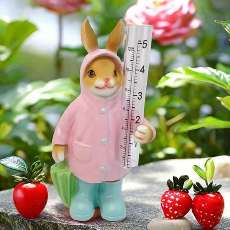 2025 New Resin Animal Rain Gauge Outdoor Garden Ornaments with Glass Watering Measurement Tool for Rainfall Tracking