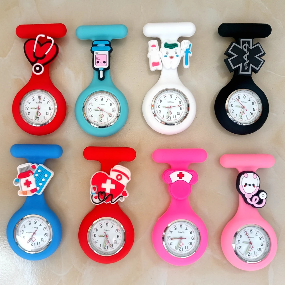 Cartoon Lovely Unisex Hospital Medical Nurse Doctor Solid Silicone Brooch Pins Hang FOB Pocket Gifts Watches Clock