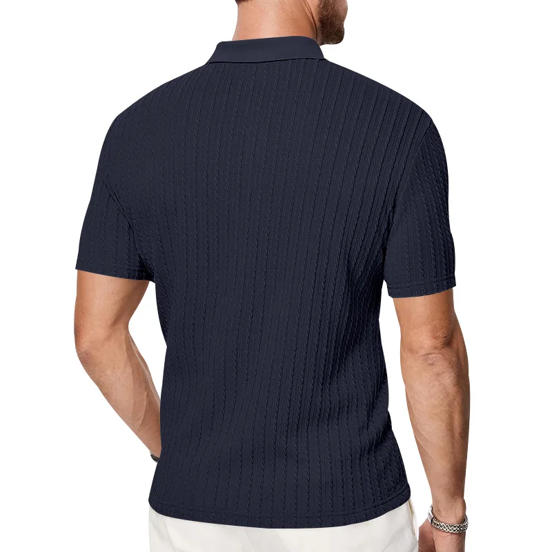 Europäisches und amerikanisches Sommer-Herren-Polohemd mit lockerem Jacquard-Strickmuster, geknöpft, kurzärmelig, auf Lager – Detail 18