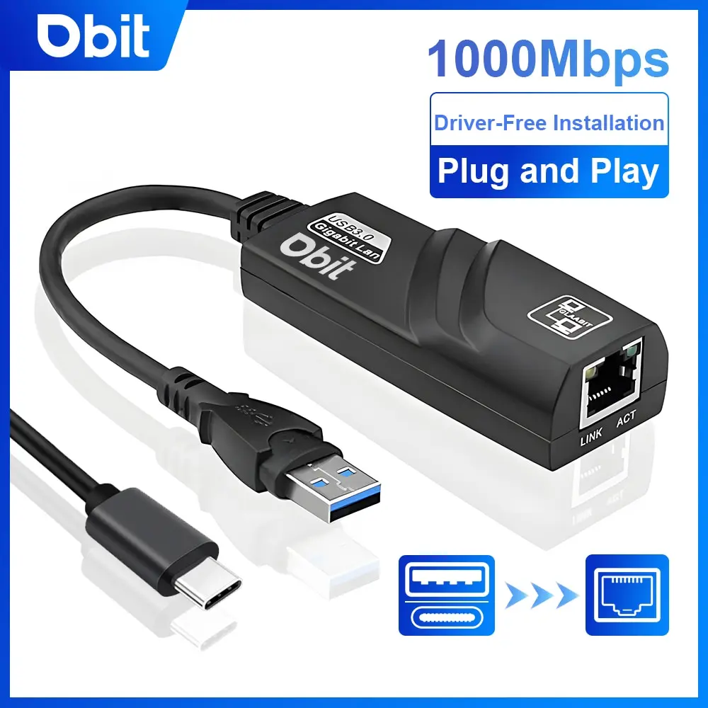 DBIT Wi-fi Adapter 3.0 USB HUB Ethernet Type C To RJ45 Gigabit Network Card Mini PC Desktops Laptop Accessories Plug and Play