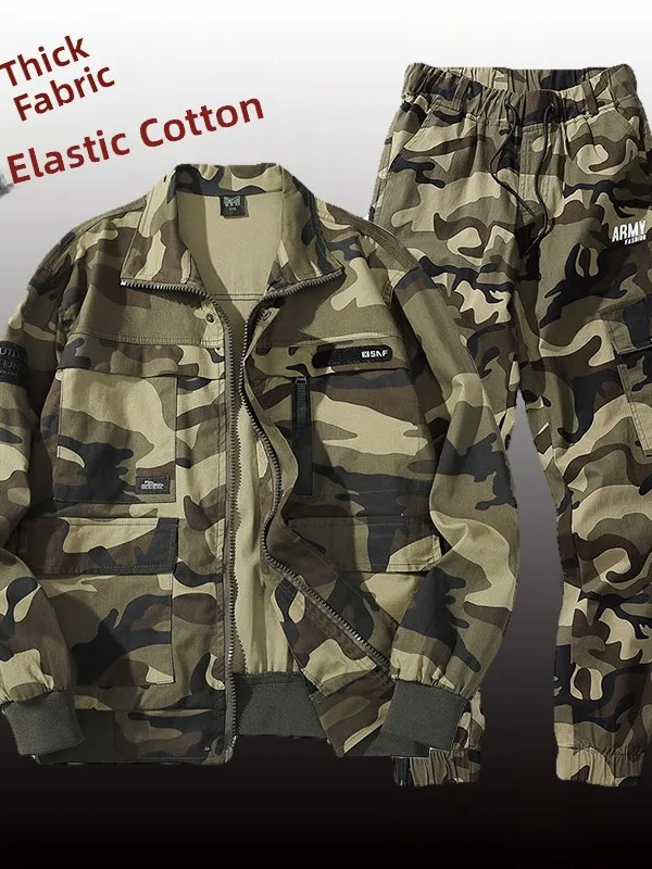 

Thiened Pure Cotton Spring Autumn Work orm Set Camouflage Welding Protective Clothing Large Size Workwear