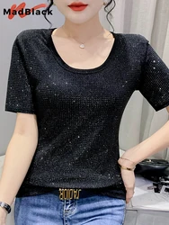 MadBlack Summer European Clothes T-Shirt Chic Sexy Shiny All Diamonds Women Tops Short Sleeve Bling Hand Make 2022 Tees T24613X